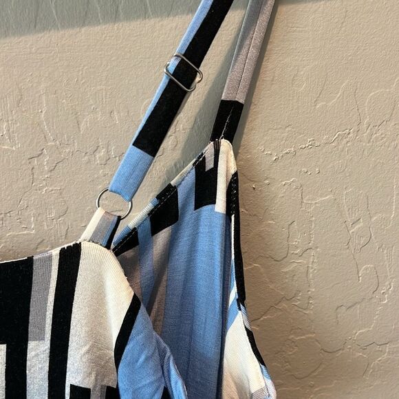 Soma Twist Front Maxi Dress Geometric Print Stretch Knit Black Blue Cream XS NWT - Picture 9 of 14